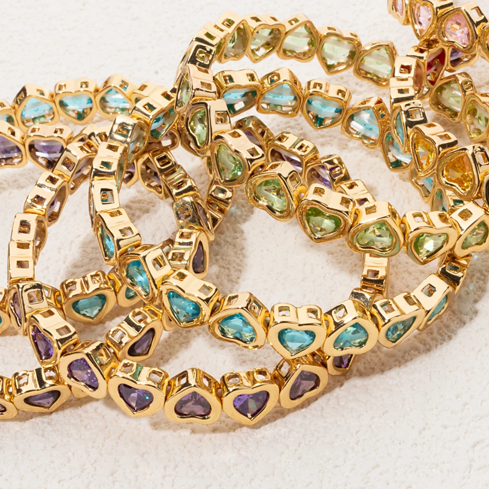 Brazalete de puño elástico para mujer 2024 Gold Love con diamantes de imitación color melocotón, joyería de moda