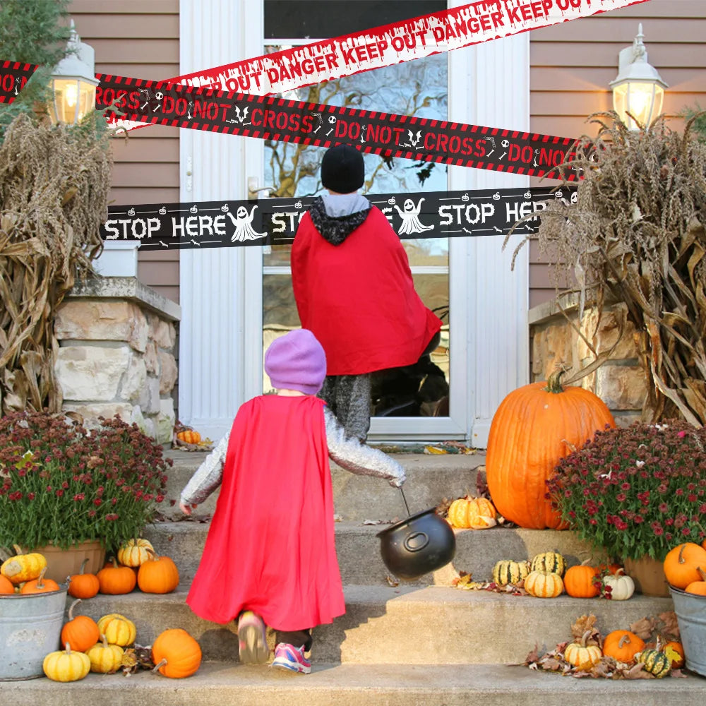 Halloween Warning Tape – Scary Caution & Hazard Tape Roll for Indoor & Outdoor Party Decorations, Spooky DIY Props & Haunted House Decor
