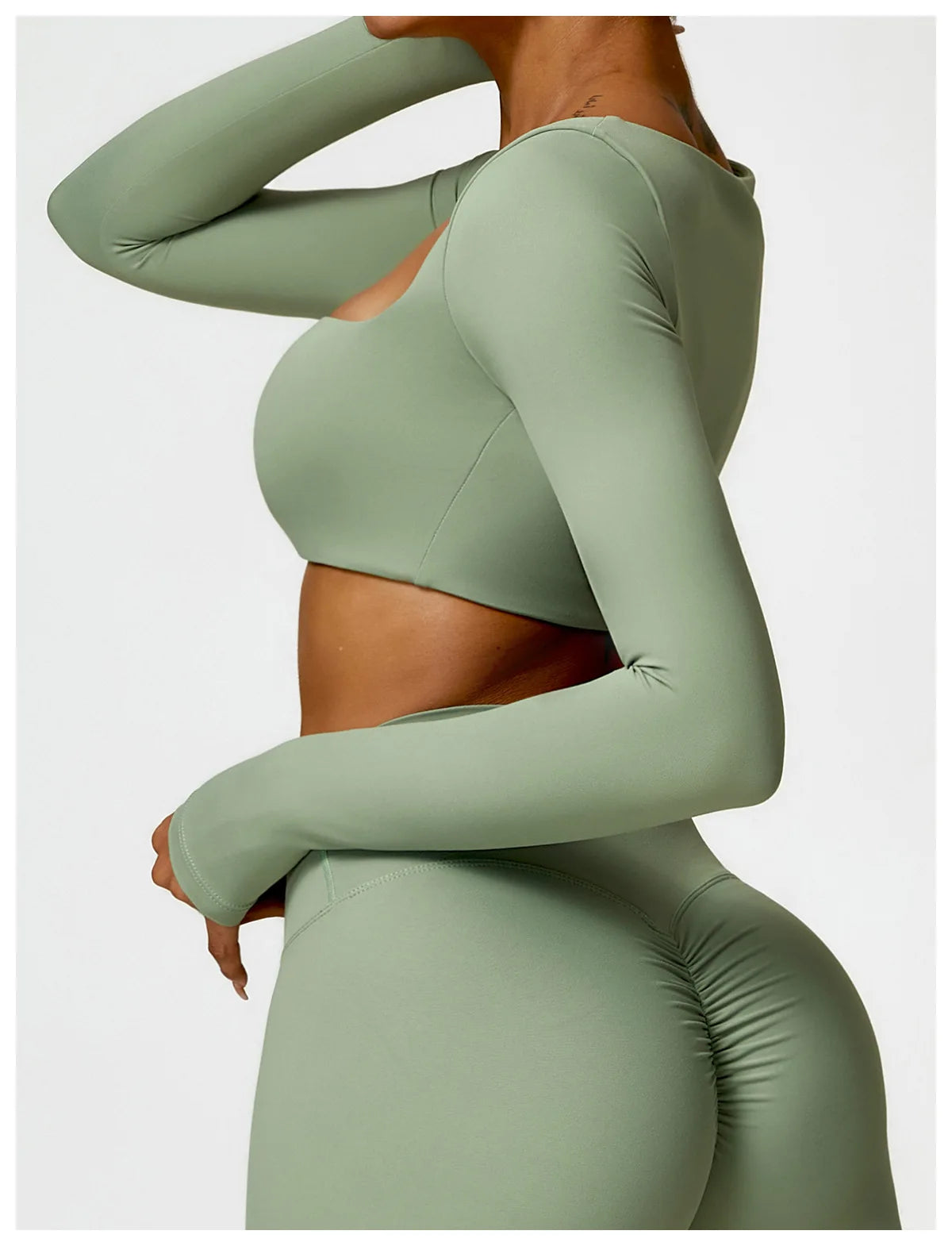 Women’s Square Neck Sports Crop Top – Long Sleeve Quick-Dry Gym Yoga Fitness Activewear