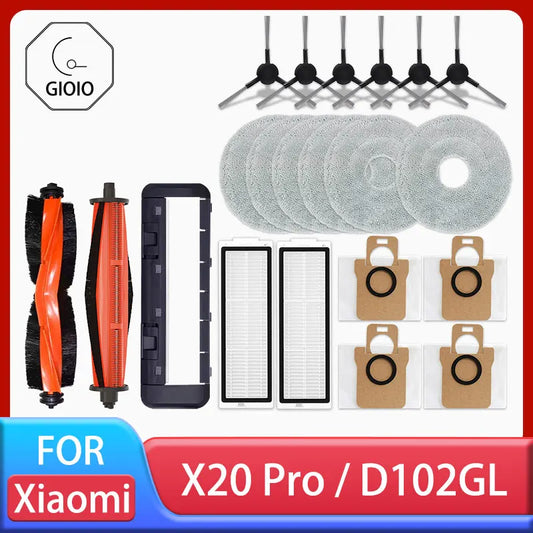 Kit de repuestos para robot aspirador Xiaomi X20 Pro / D102GL – Cepillo principal, cepillos laterales, filtro HEPA, mopas y bolsas para el polvo