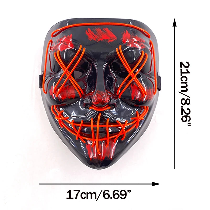 Masque LED sans fil Purge – Masque néon lumineux pour Halloween, fêtes et festivals