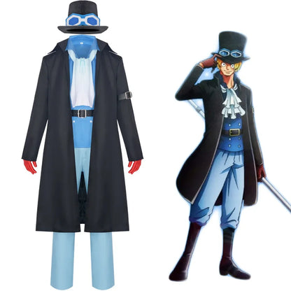 One Piece Sabo Cosplay Costume – Men’s Anime Uniform Set with Cloak, Coat, Vest, Shirt, Pants & Hat for Halloween Party Outfit