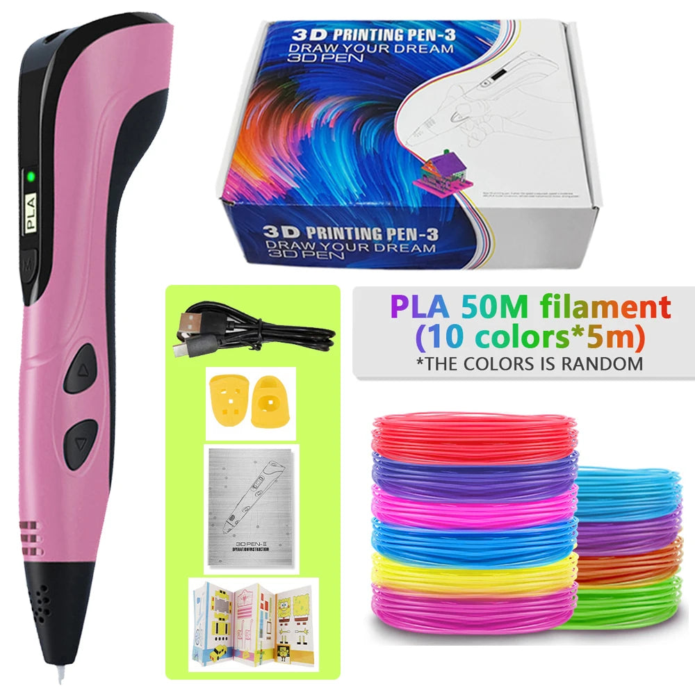 Lápiz 3D para niños – Lápiz de dibujo DIY recargable con juego de filamento PLA para manualidades creativas