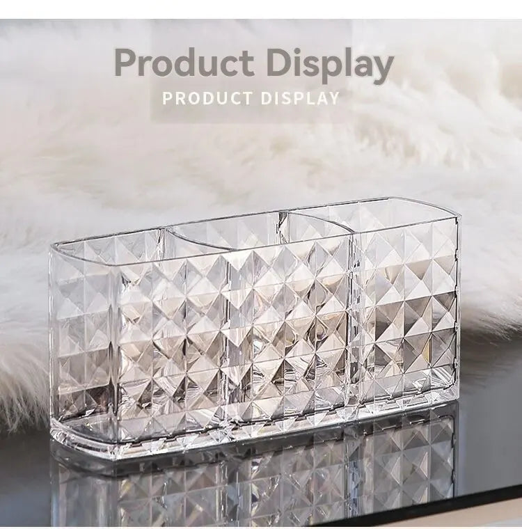 Diamond Pattern Mirror Cosmetic Storage Box – Bathroom Organizer Rack for Lipstick, Makeup, Skincare & Beauty Accessories Storage