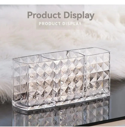Diamond Pattern Mirror Cosmetic Storage Box – Bathroom Organizer Rack for Lipstick, Makeup, Skincare & Beauty Accessories Storage