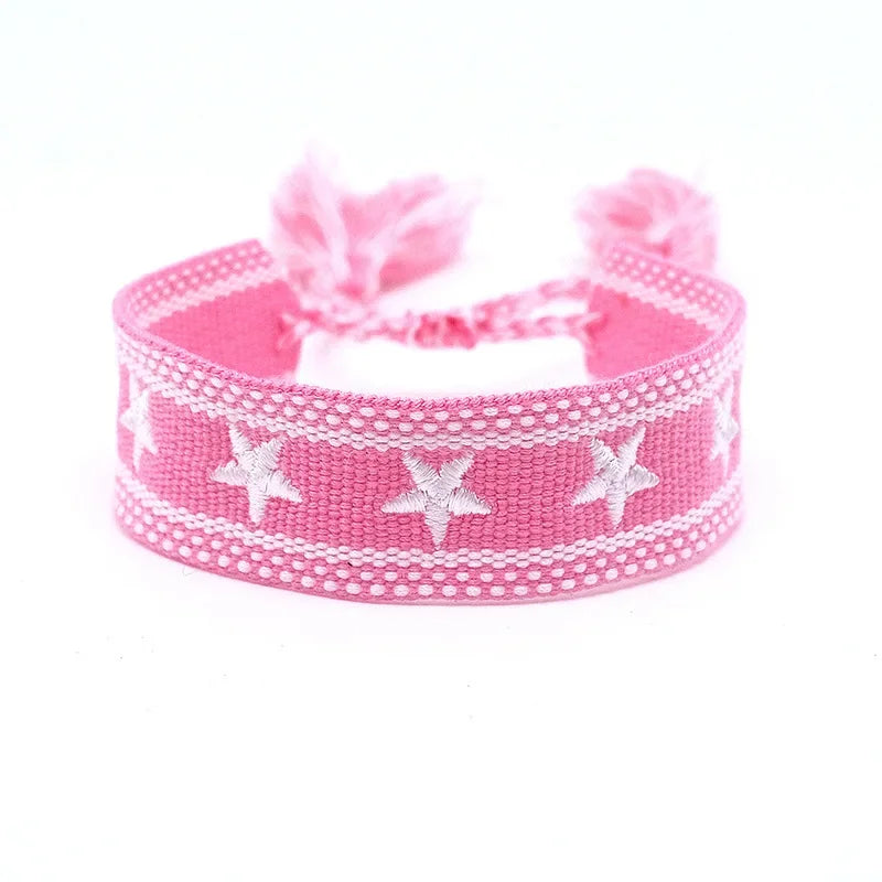 Pulsera de estrella bordada bohemia – Correa de muñeca tejida a mano con borlas para mujer | Regalo de joyería de moda étnica