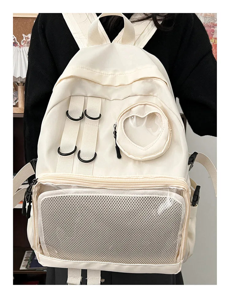 Mochila Ita Kawaii Estilo Collage – Mochila Escolar Transparente con Bolsillo en Forma de Corazón para Adolescentes, Mochila de Moda Japonesa JK, Mochila para Laptop para Mujeres, Bolso de Hombro para Estudiantes Estilo Harajuku 2024