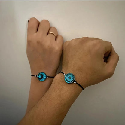 Luminous Sun & Moon Couple Bracelets – Handmade Braided Rope Matching Charm Bracelets for Men & Women | Romantic Jewelry Gift