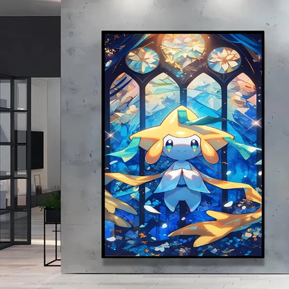 Pokémon Bulbasaur & Pikachu Canvas Wall Art – Bright Garden Themed Cartoon Home Living Room Decor