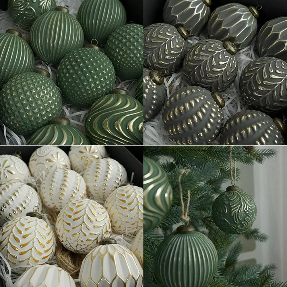 12PCS 8CM Shatterproof Christmas Tree Ball Ornaments – Retro Reusable Hanging Baubles for Elegant Xmas Tree & Holiday Home Decor