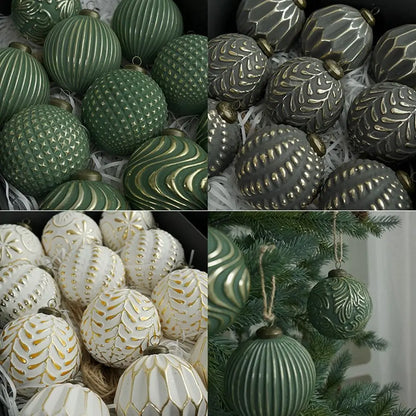 12PCS 8CM Shatterproof Christmas Tree Ball Ornaments – Retro Reusable Hanging Baubles for Elegant Xmas Tree & Holiday Home Decor