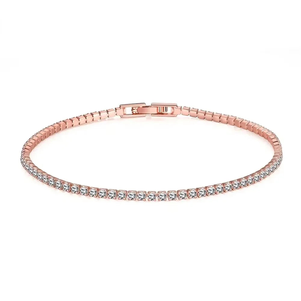 Pulsera de tenis de plata de ley 925 – Pulsera de cristal de circonita de 2,5 mm, ajustable de 16 a 19 cm, joyería para aniversario y regalo