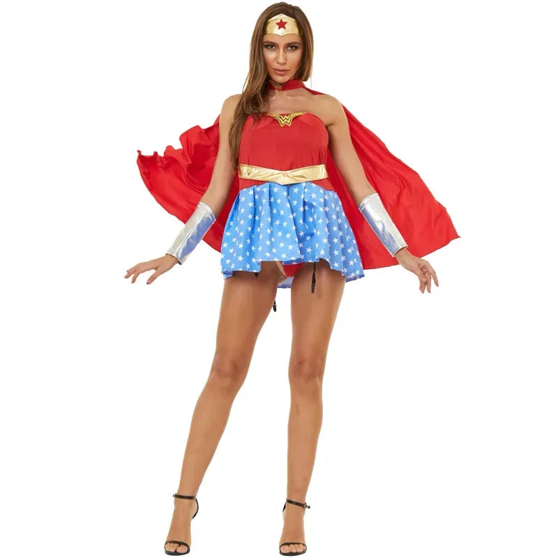 Halloween Sexy Wonder Costume | Superhero Supergirl Cosplay Outfit for Women | Bachelorette Party & Fantasy Fancy Dress Costume