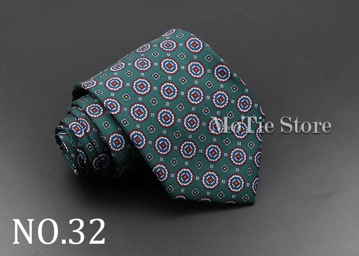 Men's 7.5cm Soft Silk Necktie – Floral & Dot Pattern Tie for Weddings, Business, Parties & Formal Wear