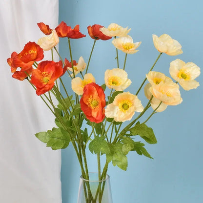 4 cabezas de amapolas artificiales – Ramo floral sintético de seda para arreglos de boda nupciales, decoración de fiestas, decoración de jardines y exhibiciones al aire libre