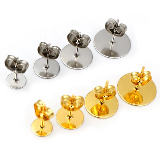 50–100 Aretes de acero inoxidable dorado con respaldos – Bases en blanco para hacer joyas y aretes DIY