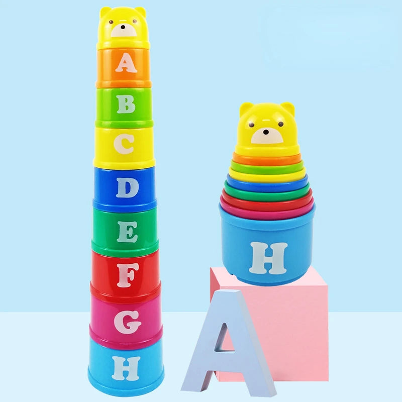 Gobelets empilables chiffres et lettres pour enfants – Jouet sensoriel Montessori éducatif pour tout-petits, jeu de puzzle d'apprentissage précoce, cadeau d'activité d'empilement rapide