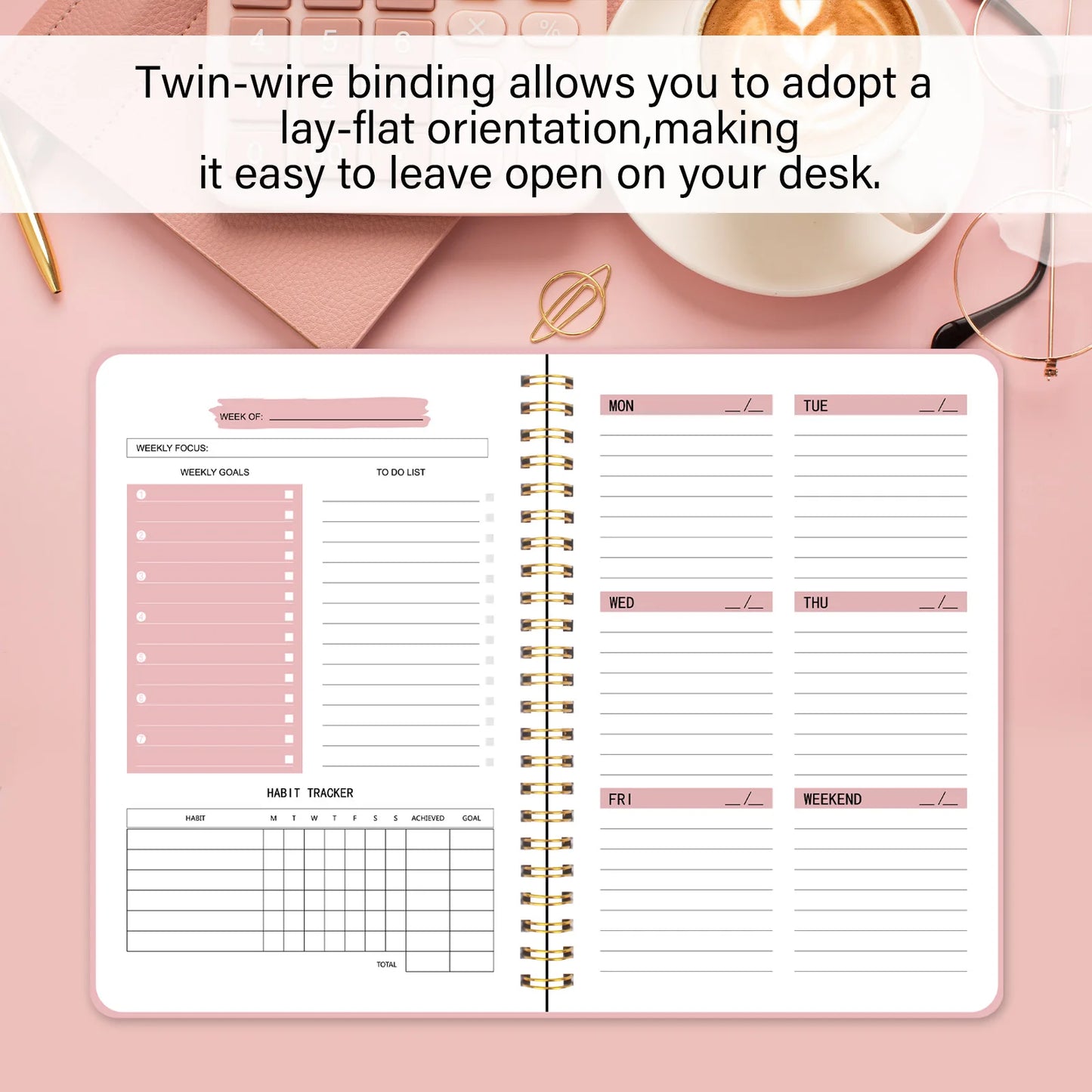 A5 Undated Weekly Planner Notebook – Spiral Agenda for Daily Planning, School & Office