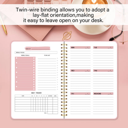 A5 Undated Weekly Planner Notebook – Spiral Agenda for Daily Planning, School & Office