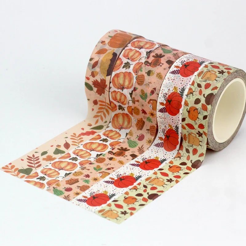 1PC 10M Fall Washi Tape – Pumpkin, Maple Leaves, Corn, Turkey & Sunflower Decorative Masking Tape for Scrapbooking, Planners & Stationery