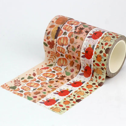 1PC 10M Fall Washi Tape – Pumpkin, Maple Leaves, Corn, Turkey & Sunflower Decorative Masking Tape for Scrapbooking, Planners & Stationery