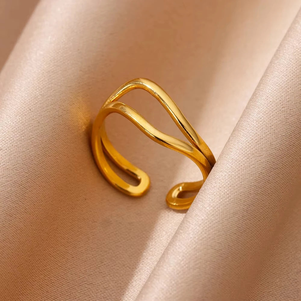 Anillo de circonita de acero inoxidable ajustable con diseño de ojo turco – Anillo de boda geométrico de color dorado para mujer | Regalo de joyería de lujo de moda
