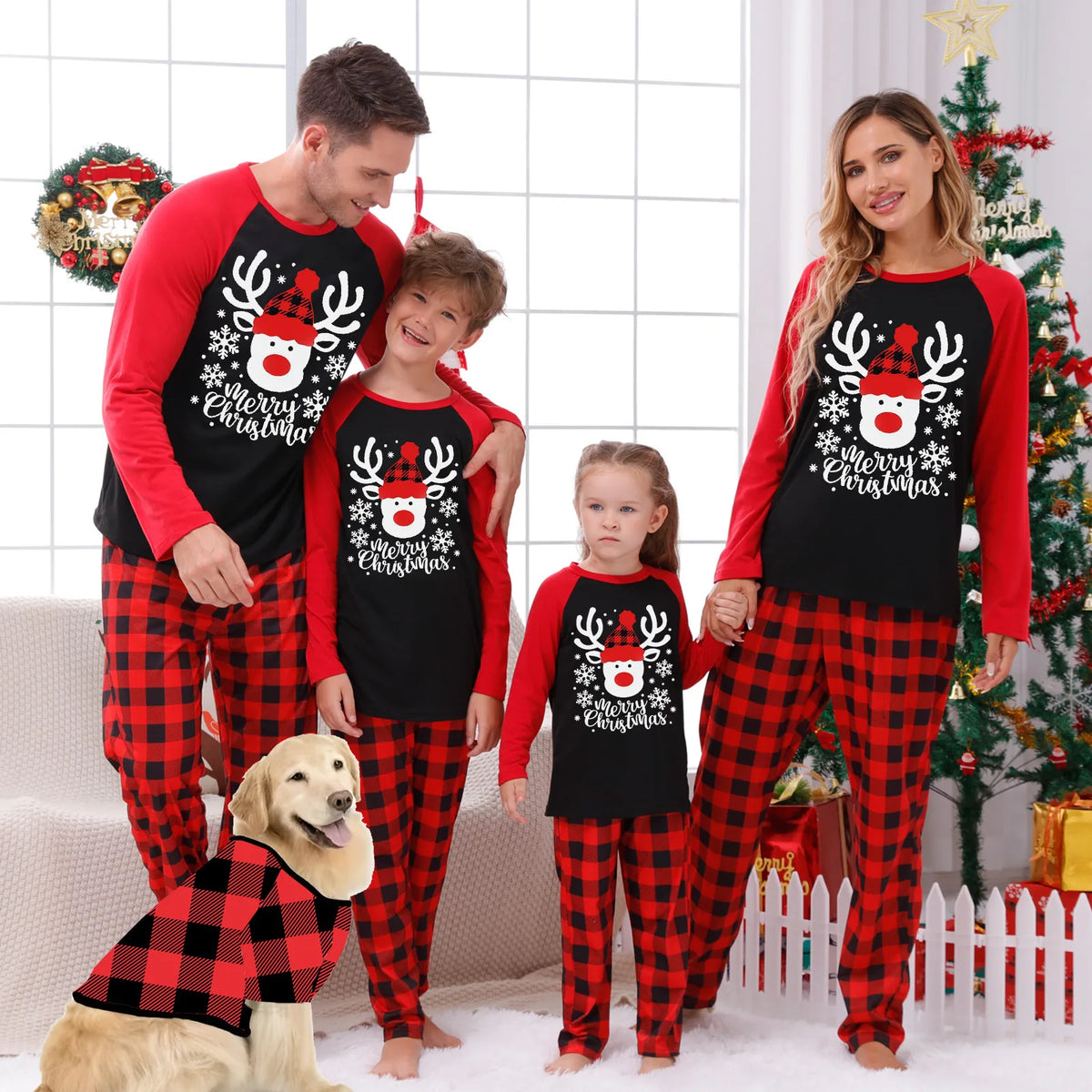 Christmas Family Matching Pajamas Set – 2-Piece Xmas Sleepwear for Mom, Dad & Kids, Baby Rompers, Casual Loose Family Holiday Outfits