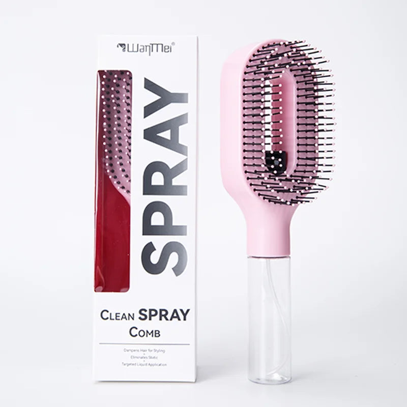 2-in-1 Detangling Spray Hair Brush with Water Mist Bottle – Anti-Static Scalp Massage Comb for All Hair Types