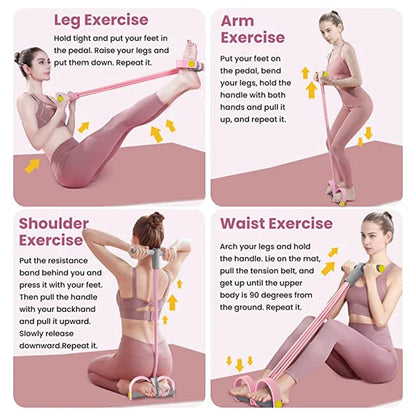 4-Tube Resistance Band Pedal Trainer – Elastic Pull Rope Fitness Equipment for Abdomen, Waist, Arm Training, Yoga & Home Workouts