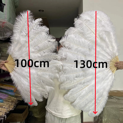 Abanico Grande de Plumas de Avestruz Blancas – Elegante Abanico para Baile y Actuaciones Escénicas (100 cm / 130 cm)