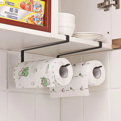 Soporte de papel de cocina - Soporte de papel de cocina sin perforaciones, soporte de papel higiénico colgante, organizador de gancho para puerta de armario para cocina, baño y almacenamiento en el hogar