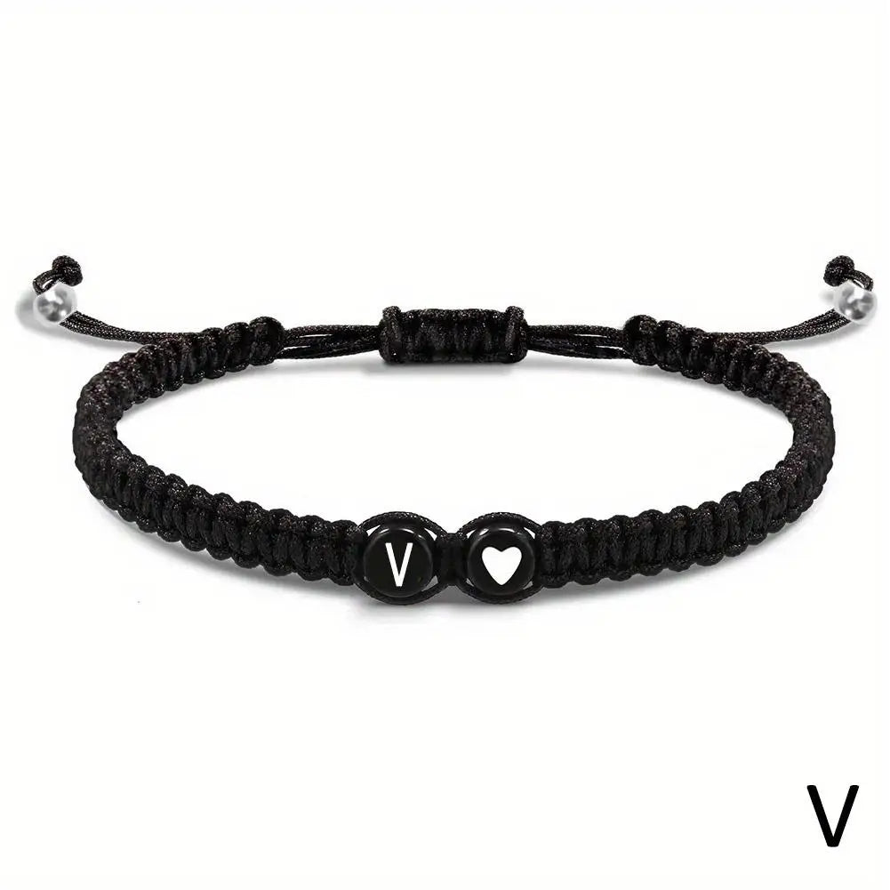 A–Z Initial Heart Braided Bracelet – Personalized Adjustable Name Charm Bracelet for Women & Men | Friendship Jewelry Gift
