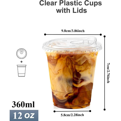 16oz/20oz Clear Plastic Cups with Lids – Disposable Iced Coffee Cups with Sip Lids, Sturdy Smoothie Cups for Cold Drinks, Takeout Beverages & Party Supplies