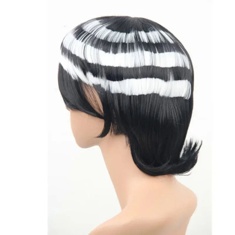 Anime Soul Eater Death the Kid Cosplay Wig – Black & White Split Hair Style (Unisex with Wig Cap, Halloween/Carnival Prop)