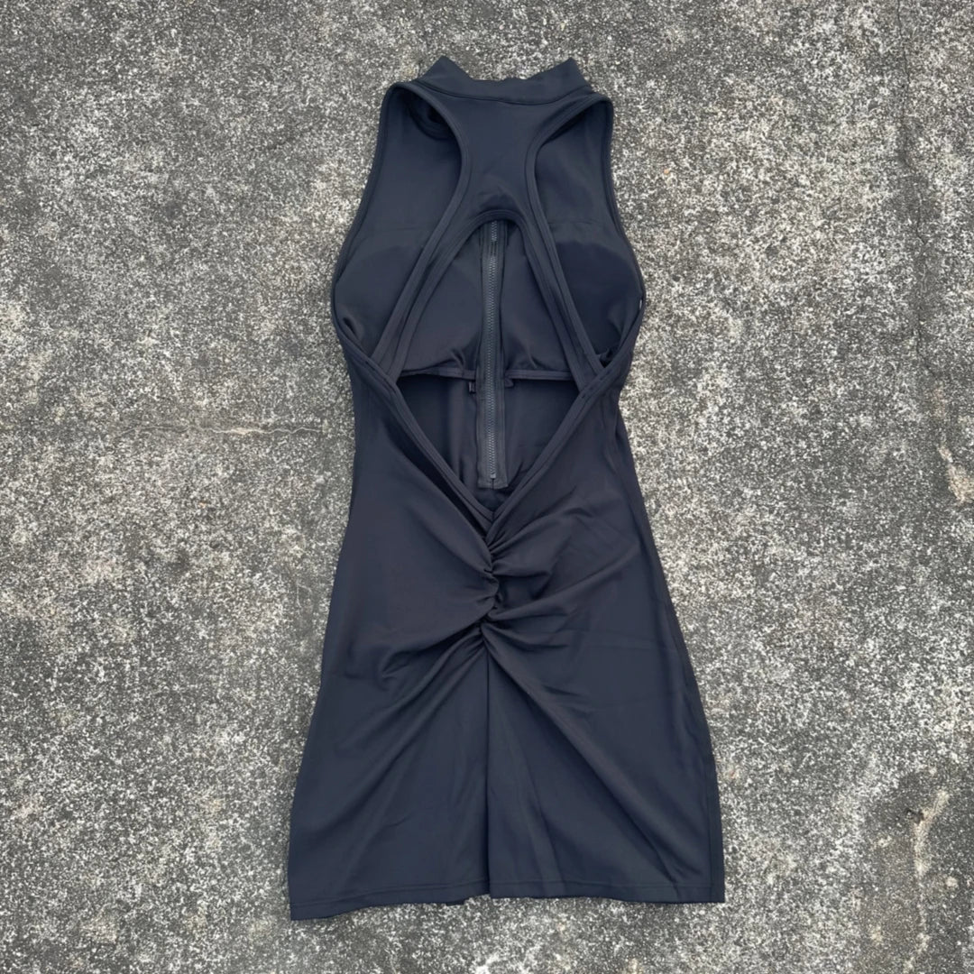 Women’s Scrunch Back Yoga Jumpsuit Shorts Set – Solid Color Zipper Gym Fitness One-Piece Sportswear