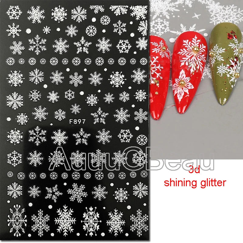 3D Christmas Nail Art Stickers – Snowflake & Winter Tree Nail Decals for Nail Tips Decoration