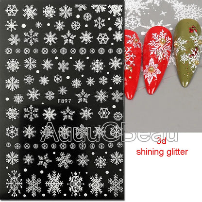 3D Christmas Nail Art Stickers – Snowflake & Winter Tree Nail Decals for Nail Tips Decoration