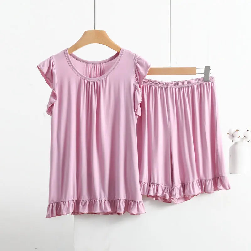 Women's Modal Lace Pajama Set – Peter Pan Collar Sleeveless Top & Shorts Two-Piece Summer Sleepwear