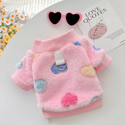 Super Soft Winter Dog Jacket – Warm Fleece Pet Coat with Heart Print for Cold Weather, Cozy Holiday Clothing for Dogs & Puppies