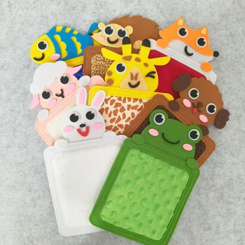 Ensemble de tapis sensoriels en feutre – Tapis d'apprentissage texturés avec animaux de dessin animé pour la maternelle et le développement sensoriel
