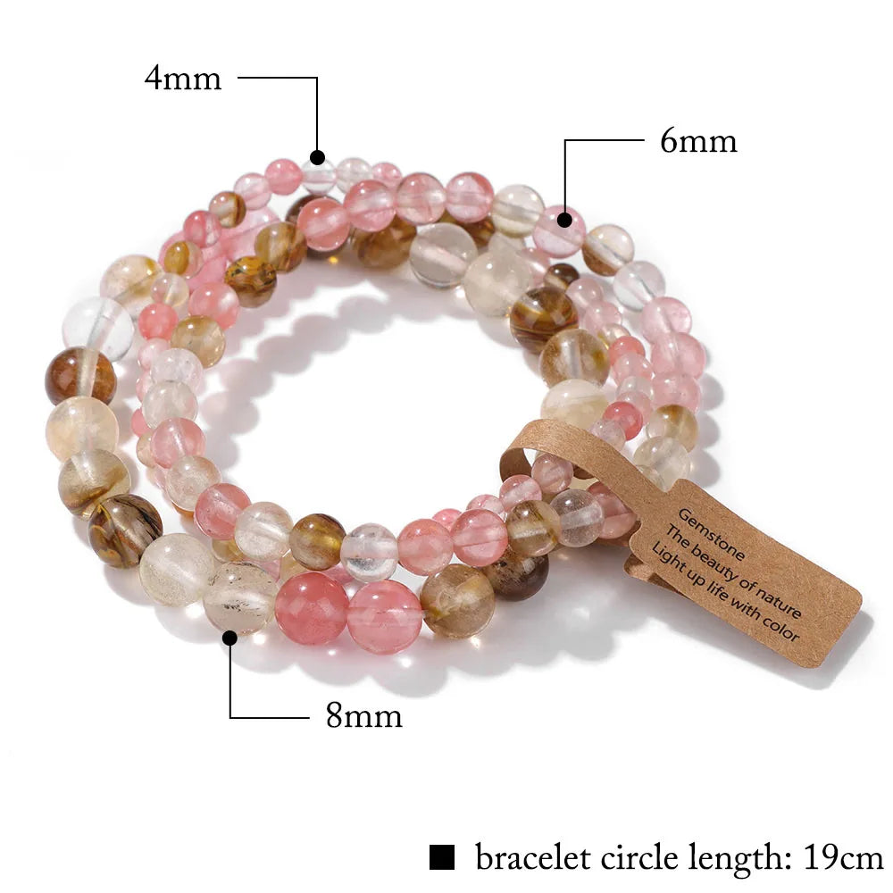 Set de 3 Pulseras de Cuentas de Piedra Natural – Agate Musgoso Indio, Rodonita y Cuarzo Cristal de 4mm/6mm/8mm para Hombres y Mujeres