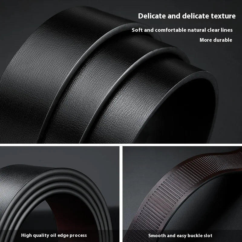 Men's Genuine Cowhide Leather Belt – Fashion Automatic Buckle Black Belt, Luxury-Style Designer Waist Strap for Jeans, 105-160cm Plus Size