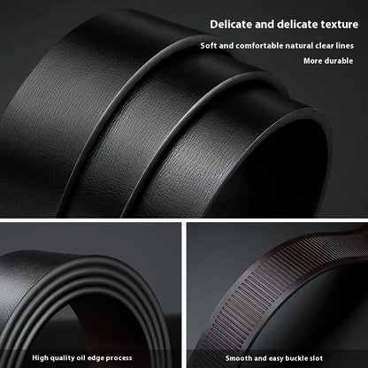 Men's Genuine Cowhide Leather Belt – Fashion Automatic Buckle Black Belt, Luxury-Style Designer Waist Strap for Jeans, 105-160cm Plus Size