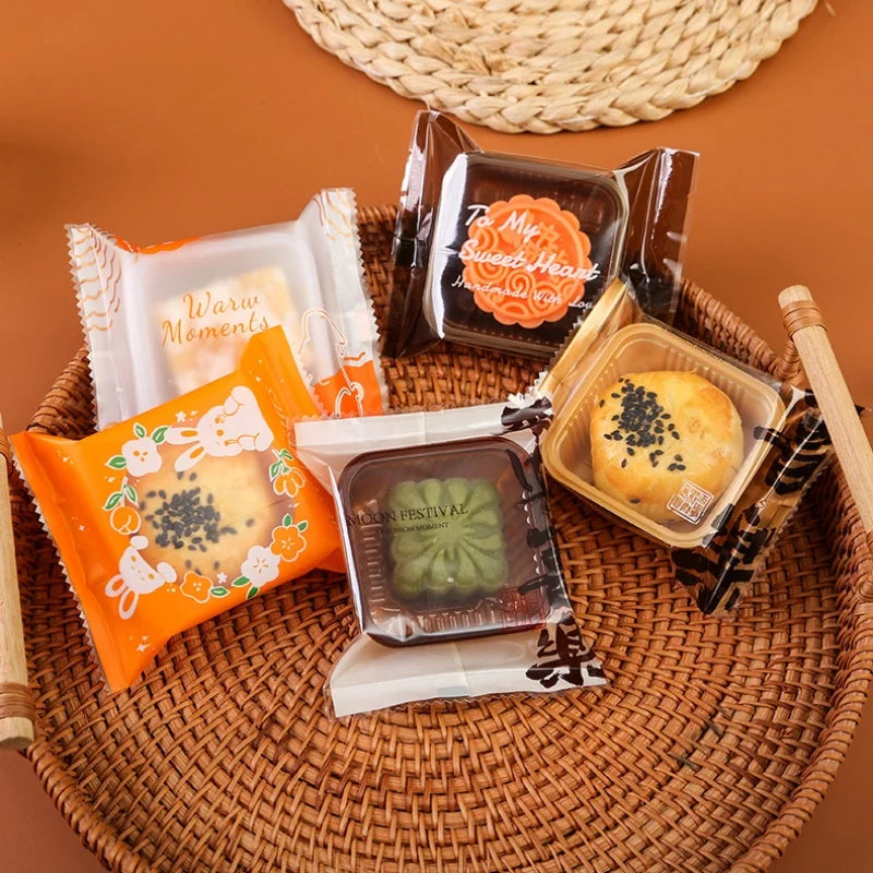 LBSISI Life 100 bolsas para galletas de luna – Bolsas de plástico transparentes para empaques de regalo caseros para festivales, galletas y crujientes de yema de huevo