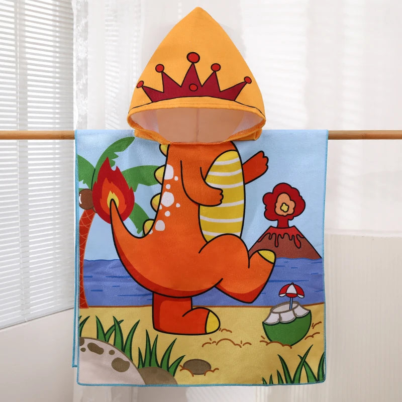 Kids Cartoon Hooded Bathrobe Towel – Quick Dry Absorbent Wearable Blanket Cape for Boys & Girls