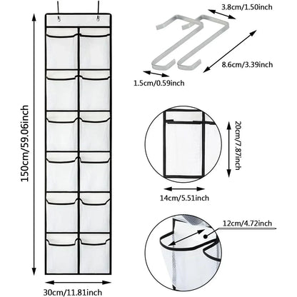 Over-the-Door Shoe Organizer - 12, 14 or 24 Pocket Hanging Shoe Storage with Large Mesh Pockets & 4 Hooks