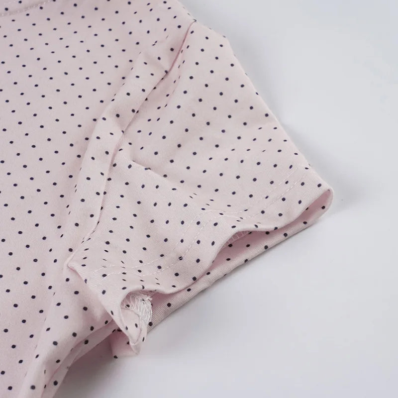 Women’s Sweet Polka Dot One Shoulder T-Shirt Korean Style Slim Fit Summer Casual Office Top