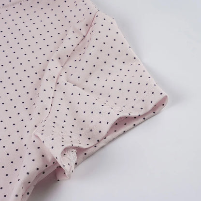 Women’s Sweet Polka Dot One Shoulder T-Shirt Korean Style Slim Fit Summer Casual Office Top