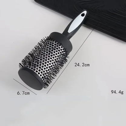 Round Hair Styling Brush – Nylon Bristle Comb with Thermal Aluminum Barrel for Curling, Blow-Drying & Volume, Professional Hairdressing Tool