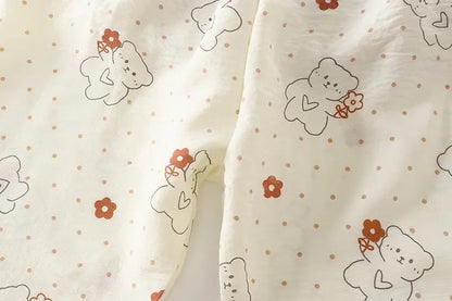Conjunto de pijama de encaje floral para niñas – Traje de dormir de princesa de manga larga holgado con pantalones para niños
